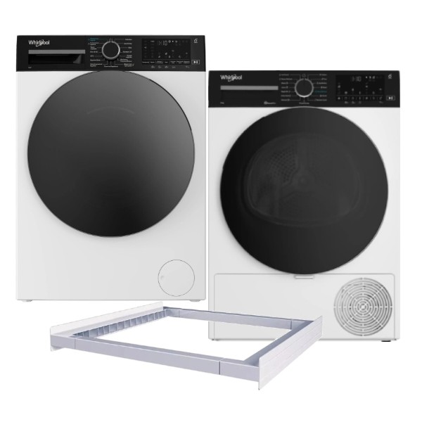 Фото - Комплект техніки Whirlpool Пральна машина з фронтальним завантаженням + Сушильна машина + Комплект кріплень для встановлення в колону Whirlpool WAM 87WBC UA + WP B8X WBS UA + Iniversal Basic Stacking Kit FG (KCL103)